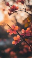 Delicate pink blossoms in warm sunset light