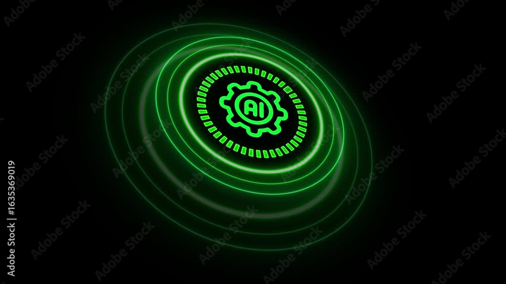 Aufkleber a dynamic motion graphics animation of a glowing neon ai (artificial intelligence) icon enclosed wit