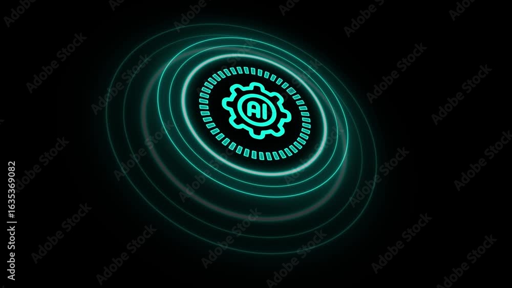 Aufkleber a dynamic motion graphics animation of a glowing neon ai (artificial intelligence) icon enclosed wit