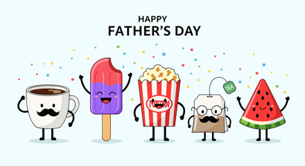 Celebrating happy fathers day with fun food characters and colorful confetti decorations
