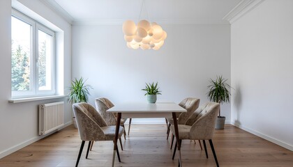 Modern Dining Room with Cloud Chandelier and Plush Chairs