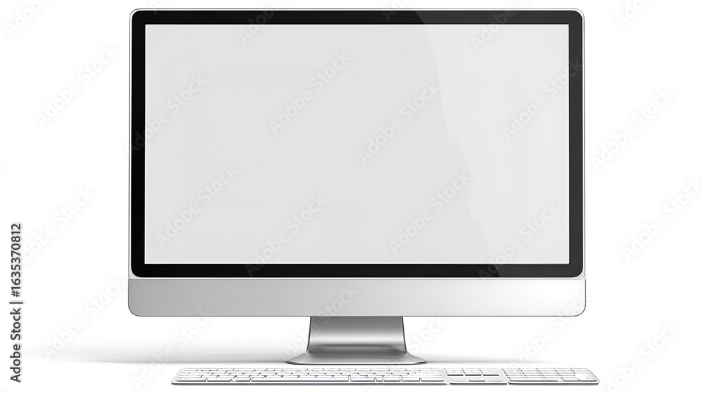 Poster modern computer screen isolated on white background. silver color. front view. 3d rendering stock il