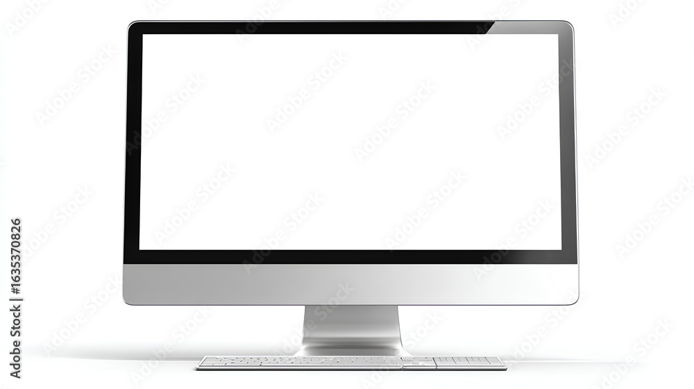 Poster modern computer screen isolated on white background. silver color. front view. 3d rendering stock il