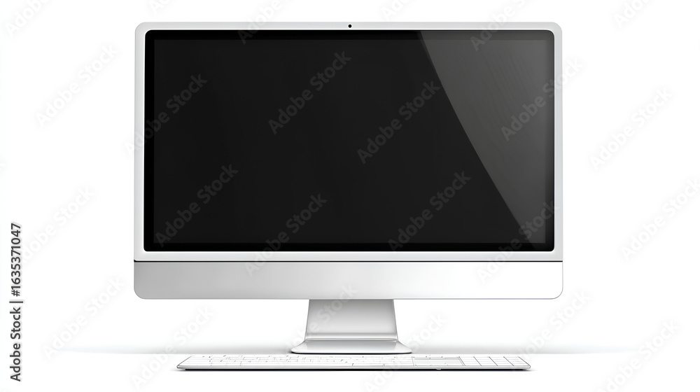 Poster modern computer screen isolated on white background. silver color. front view. 3d rendering stock il