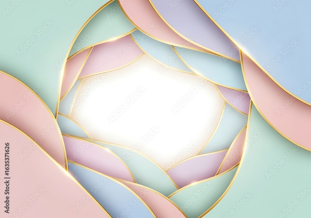 Aufkleber abstract pastel wave layers background with golden outline creating a soft and elegant feel