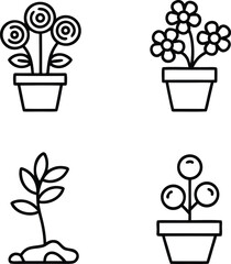 Fototapeta premium Minimalist Line Art Four Unique Plant Icons in Pots and Soil Design Elements