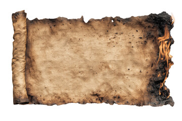 Scorched ancient scroll, edges ablaze