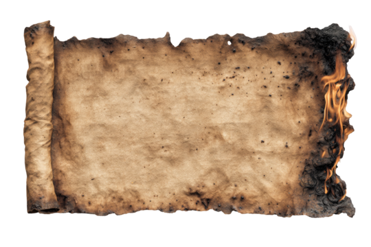 Scorched ancient scroll, edges ablaze