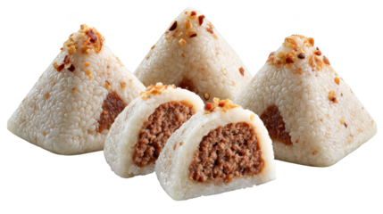 Triangle-Shaped Rice Dumplings with Meat Filling, Isolated on White.