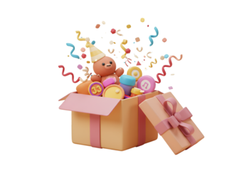 Animated Gift Box With Confetti Isolated Background For Holiday Celebration