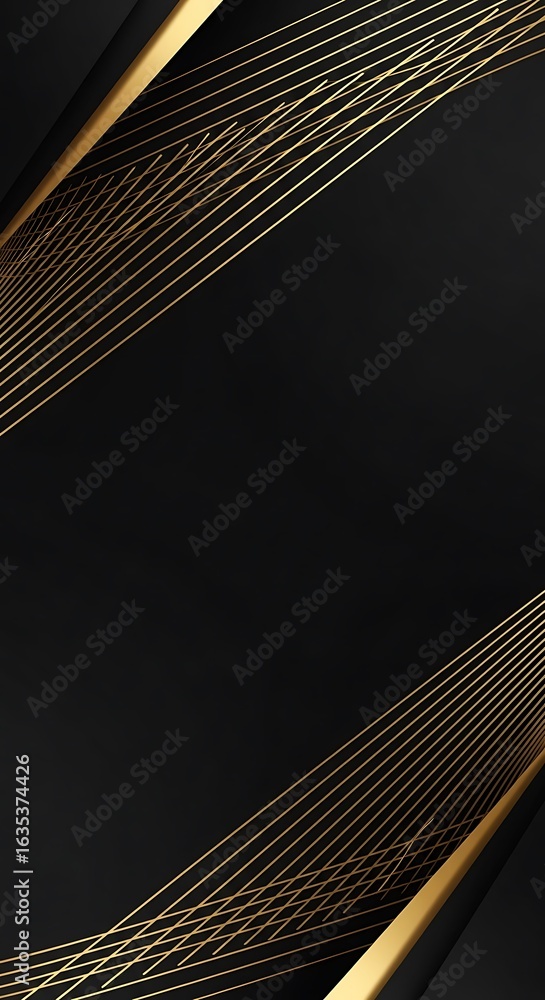Poster elegant black backdrop adorned with golden intersecting lines creating a refined aesthetic