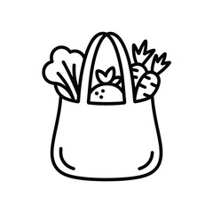 Simple line drawing of a grocery bag filled with fresh produce