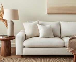 Cozy Modern Living Room with Stylish Sofa and Warm Decor Elements