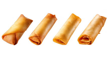 A delicious arrangement of four freshly prepared savory food rolls, sliced to reveal vibrant and healthy fillings, presented as gourmet appetizer or light meal.