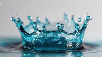 Stunning close-up of a vibrant blue water splash creating a striking crown shape, symbolizing fluid motion and elegance in natural design and beauty.