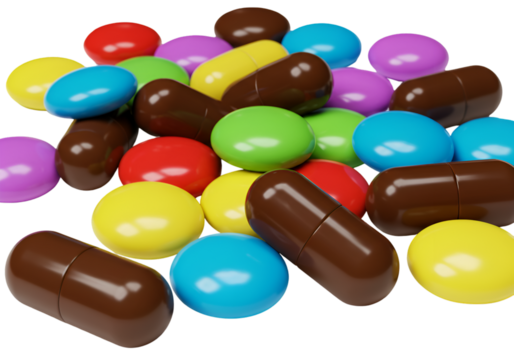 Assortment Of Colorful Pills And Capsules On Transparent Background Photo