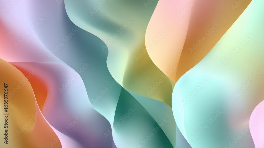 Poster colorful abstract waves in soft pastel shades creating a dreamy and fluid background for artistic an