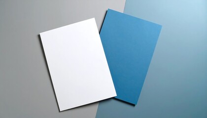 Blank white and blue papers on a gray and blue background