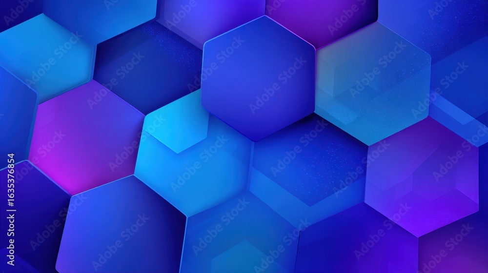 Poster abstract colorful hexagonal pattern with gradient shades of blue and purple for graphic design proje