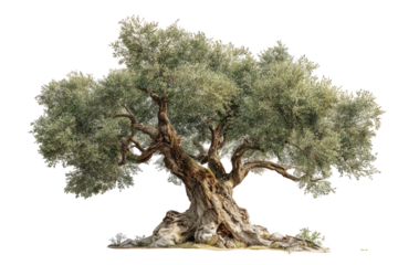Ancient olive tree, full view, robust, gnarled trunk, extensive canopy