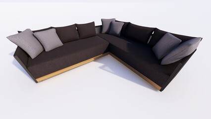 High-Quality 3D Render of a Modern Gray Sectional Sofa with Cushions