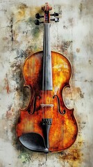 Vibrant violin on textured background