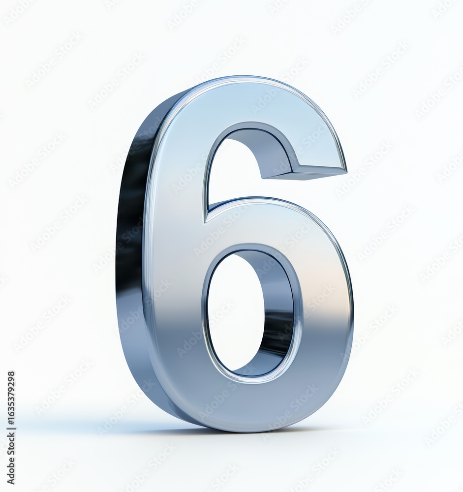 Poster shiny silver number six in three-dimensional design display