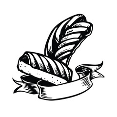 Baguette Woodcut Vector Illustration - Vintage French Bread Engraving with Banner Logo