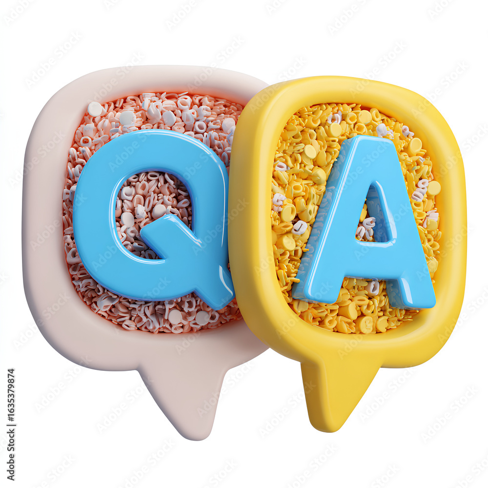 Poster qa 3d icon. letters q and a in chat bubbles. question and answer concept. faq, frequently asked ques