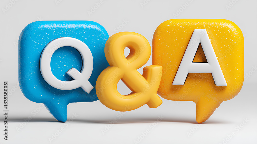 Poster qa 3d icon. letters q and a in chat bubbles. question and answer concept. faq, frequently asked ques