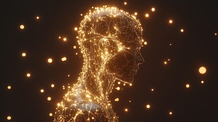 A glowing neural network branching into a human silhouette, connecting unexpectedly to other body systems.
