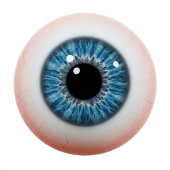 Detailed human eyeball with vibrant blue iris isolated on a transparent background, highlighting intricate textures and anatomy, perfect for medical, educational, and graphic design projects