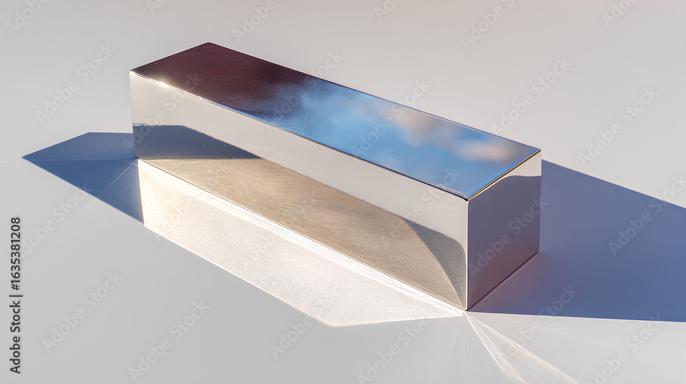 Poster reflective rectangular object casting elongated shadow