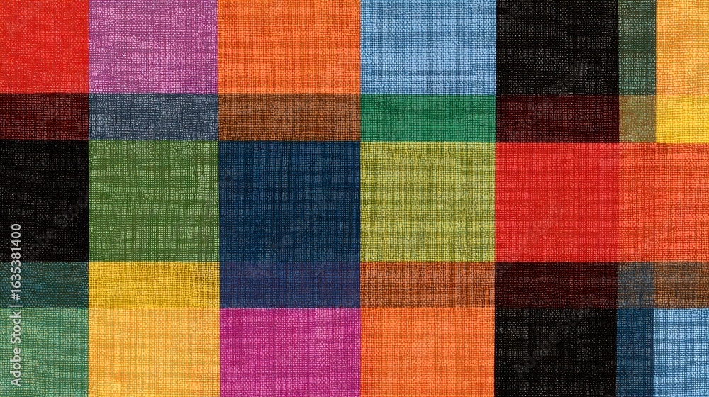 Poster abstract colorful textile pattern with geometric blocks creating a vibrant and engaging visual exper