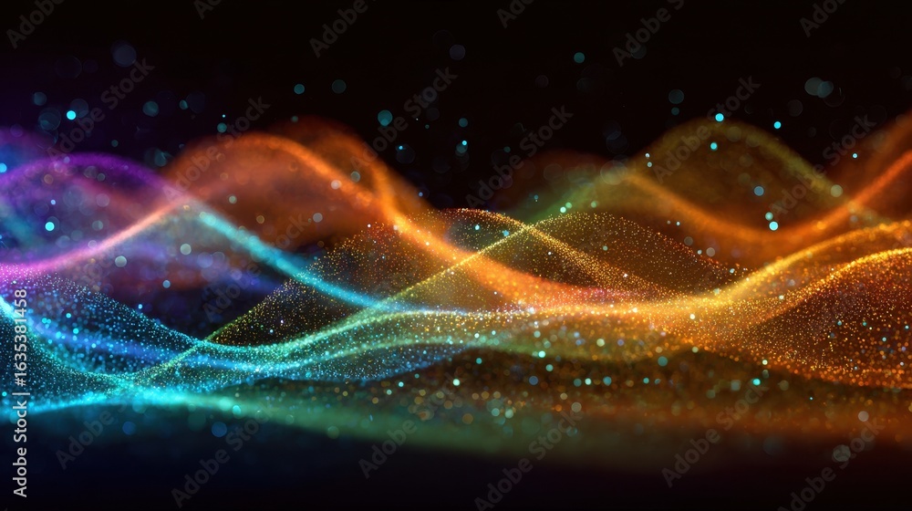 Poster vibrant and colorful abstract waves of light creating an enchanting background design for art, techn