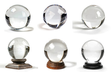 Collection of Crystal ball side view isolate on transparency background