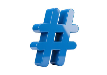 Obraz premium Blue Glossy 3D Hashtag Symbol Isolated on Transparent Background
