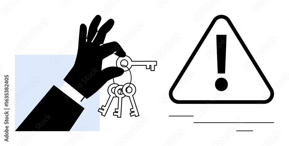 Aufkleber hand grasping keys next to a warning exclamation sign in a triangle. ideal for security, access cont