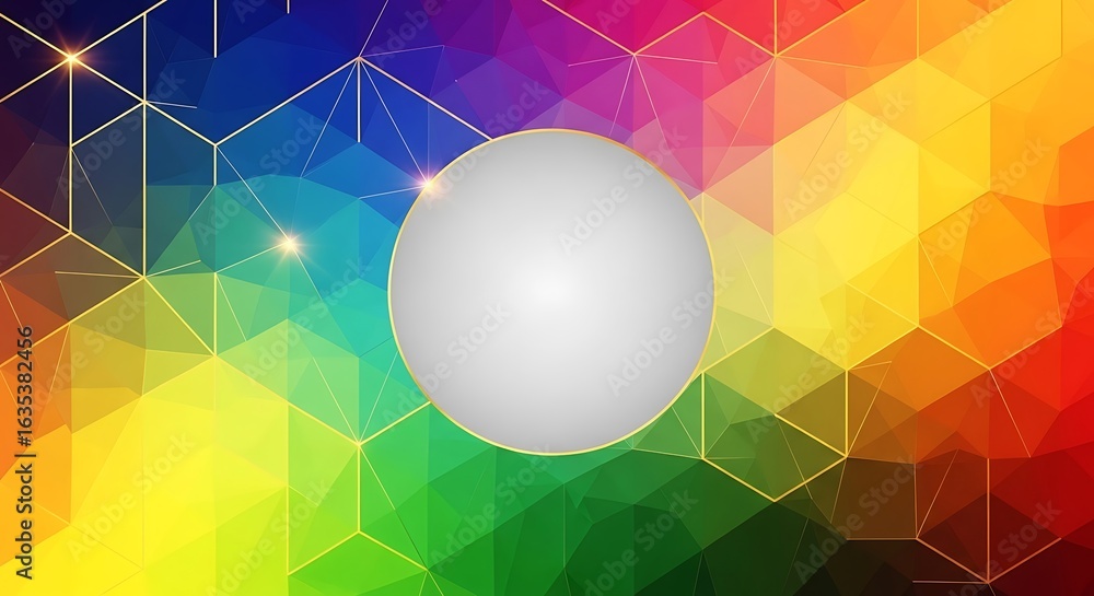 Poster geometric spectrum with central sphere, a vibrant and modern design element for various applications