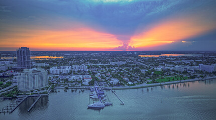 aerial view of Flagler Drive at sunset