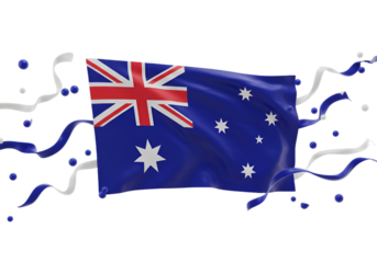 Australian Flag in Motion with Ribbons and Confetti Isolated Illustration