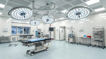 Modern operating room with surgical equipment isolated on transparent background