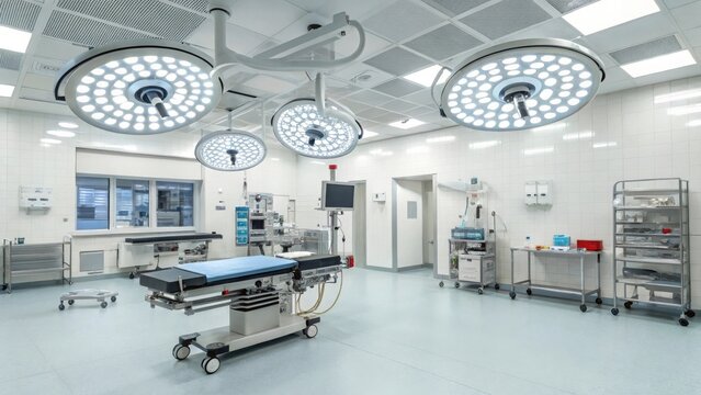 Modern operating room with surgical equipment isolated on transparent background