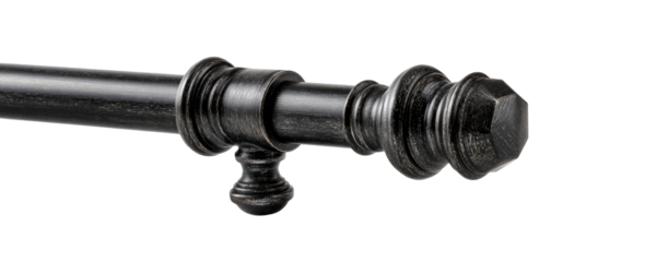 Black metal curtain rod with decorative finials