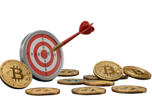 Bitcoin Target with Arrow and Cryptocurrency Coins on Transparent Background Photo