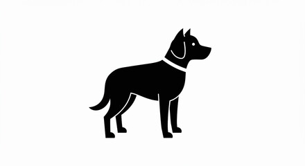 Obraz premium Sleek Black Dog Silhouette with Collar Minimalist Design on White Background.