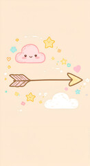 Cute Pixelated Illustration of Clouds Stars and Arrow on Pastel Background