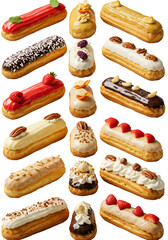 Assorted Eclairs on Transparent Background a Delicious Dessert Photo