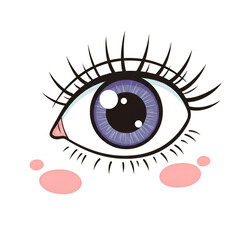Cartoon Eye Illustration With Purple Iris and Long Eyelashes on Isolated Transparent Background