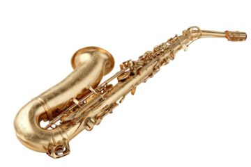 Polished gold alto saxophone, angled view